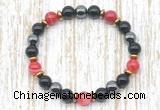 CGB8348 8mm red banded agate, black onyx & hematite energy bracelet