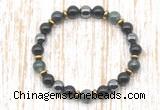 CGB8355 8mm moss agate, black onyx & hematite energy bracelet