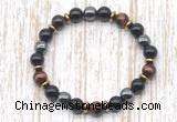 CGB8364 8mm grade AA red tiger eye, black onyx & hematite energy bracelet