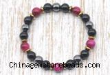 CGB8365 8mm red tiger eye, black onyx & hematite energy bracelet