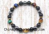 CGB8368 8mm colorful tiger eye, black onyx & hematite energy bracelet