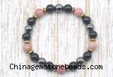 CGB8371 8mm pink wooden jasper, black onyx & hematite energy bracelet