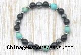 CGB8375 8mm blue sea sediment jasper, black onyx & hematite energy bracelet