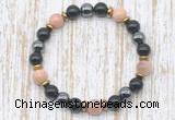 CGB8394 8mm sunstone, black onyx & hematite energy bracelet