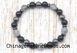 CGB8399 8mm cloudy quartz, black onyx & hematite energy bracelet