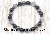 CGB8400 8mm black rutilated quartz, black onyx & hematite energy bracelet