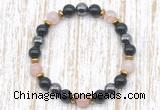 CGB8405 8mm pink quartz, black onyx & hematite energy bracelet