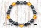 CGB8411 8mm synthetic amber, black onyx & hematite energy bracelet