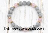 CGB8424 8mm matte grey picture jasper, rose quartz & hematite power beads bracelet