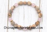 CGB8425 8mm matte picture jasper, rose quartz & hematite power beads bracelet