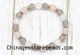 CGB8429 8mm matte grey agate, white crystal, rose quartz & hematite power beads bracelet