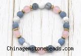 CGB8431 8mm matte dumortierite, white howlite, rose quartz & hematite power beads bracelet