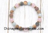 CGB8436 8mm matte amazonite, mixed jasper, rose quartz & hematite power beads bracelet