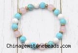 CGB8438 8mm blue howlite, white howlite, rose quartz & hematite power beads bracelet