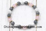 CGB8442 8mm black labradorite, white howlite, rose quartz & hematite power beads bracelet