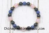 CGB8443 8mm black onyx, lapis lazuli, rose quartz & hematite power beads bracelet