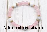 CGB8449 8mm rose quartz, white howlite & hematite power beads bracelet