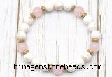 CGB8451 8mm white howlite turquoise, rose quartz & hematite power beads bracelet