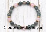 CGB8457 8mm moss agate, rose quartz & hematite power beads bracelet