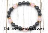 CGB8459 8mm black onyx, rose quartz & hematite power beads bracelet