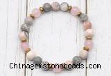 CGB8462 8mm pink zebra jasper, rose quartz & hematite power beads bracelet