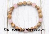 CGB8463 8mm picture jasper, rose quartz & hematite power beads bracelet