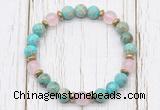 CGB8465 8mm blue sea sediment jasper, rose quartz & hematite power beads bracelet