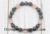 CGB8466 8mm black labradorite, rose quartz & hematite power beads bracelet