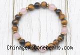 CGB8469 8mm yellow tiger eye, rose quartz & hematite power beads bracelet