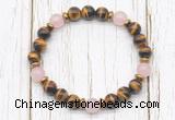 CGB8470 8mm grade AA yellow tiger eye, rose quartz & hematite power beads bracelet