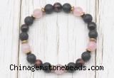 CGB8474 8mm black lava, grade AA red tiger eye, rose quartz & hematite power beads bracelet