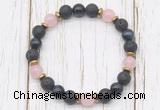 CGB8475 8mm black lava, blue tiger eye, rose quartz & hematite power beads bracelet