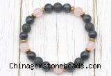 CGB8479 8mm blue tiger eye, black lava, rose quartz & hematite power beads bracelet