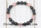 CGB8480 8mm black onyx, black lava, rose quartz & hematite power beads bracelet