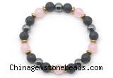 CGB8486 8mm rose quartz,black lava & hematite energy bracelet