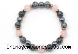 CGB8491 8mm rose quartz, snowflake obsidian & hematite energy bracelet