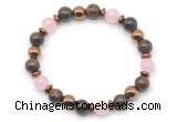 CGB8492 8mm rose quartz, bronzite & hematite energy bracelet