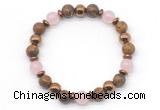 CGB8497 8mm rose quartz, elephant skin jasper & hematite energy bracelet