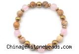 CGB8499 8mm rose quartz, picture jasper & hematite energy bracelet