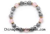 CGB8501 8mm rose quartz, grey picture jasper & hematite energy bracelet