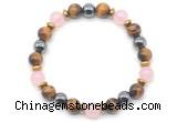 CGB8504 8mm rose quartz, yellow tiger eye & hematite energy bracelet