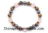 CGB8507 8mm rose quartz, grade AA yellow tiger eye & hematite energy bracelet