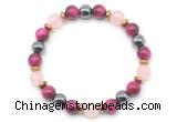 CGB8510 8mm rose quartz, red tiger eye & hematite energy bracelet