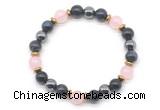 CGB8512 8mm rose quartz, blue tiger eye & hematite energy bracelet