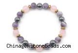 CGB8518 8mm rose quartz, dogtooth amethyst & hematite energy bracelet