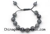 CGB8564 12mm round snowflake obsidian adjustable macrame bracelets
