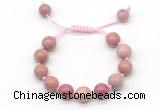 CGB8571 12mm round pink wooden jasper adjustable macrame bracelets