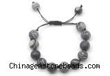 CGB8586 12mm round black water jasper adjustable macrame bracelets