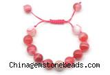 CGB8593 12mm round red banded agate adjustable macrame bracelets