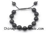 CGB8639 12mm round black obsidian adjustable macrame bracelets